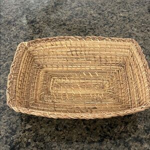 Straw, pine needle or Sweet Grass Oblong Woven Basket Handwoven Natural